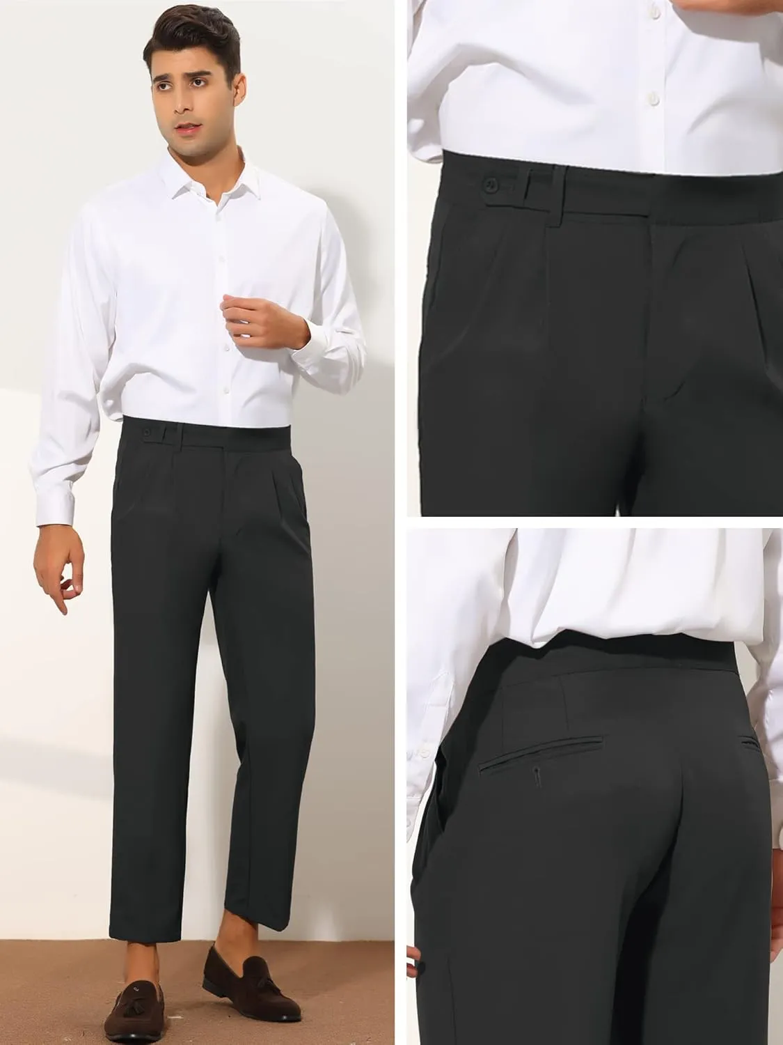 Lars Amadeus Cropped Dress Pants for Men's Slim Fit Pleated Front Solid Business Chino Trousers