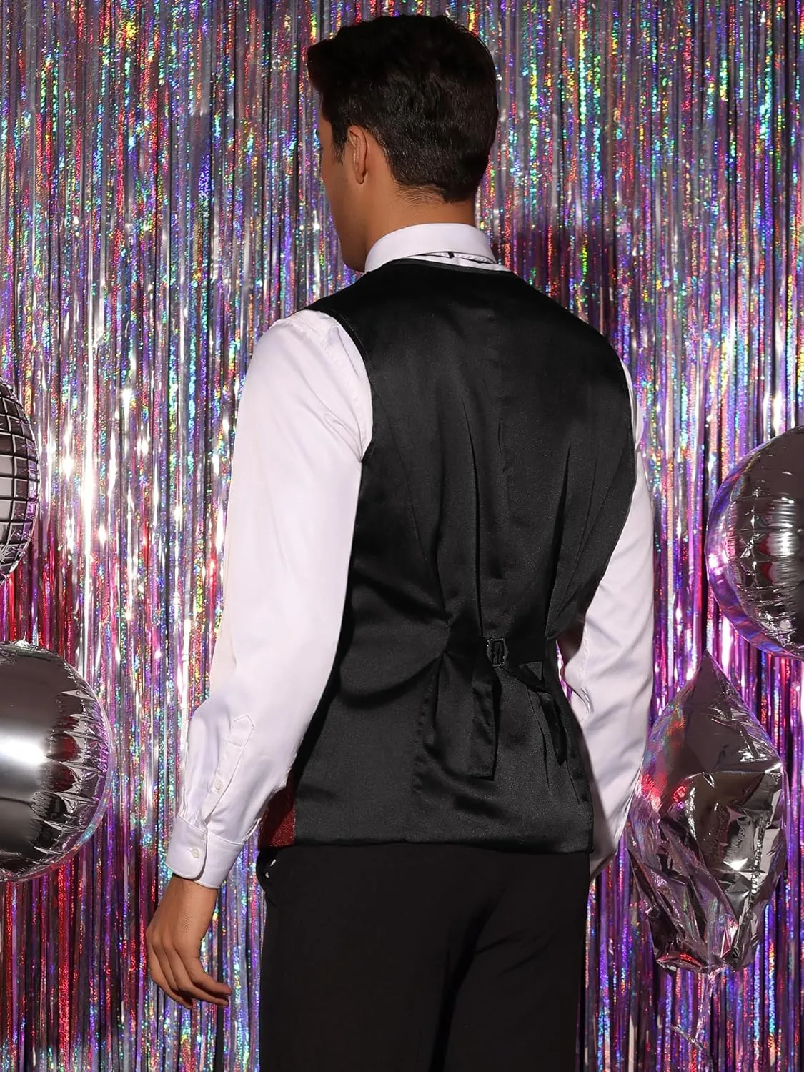 Lars Amadeus Sequins Vest for Men's V-Neck Slim Fit Shiny Disco Party Sleeveless Waistcoat Bowtie