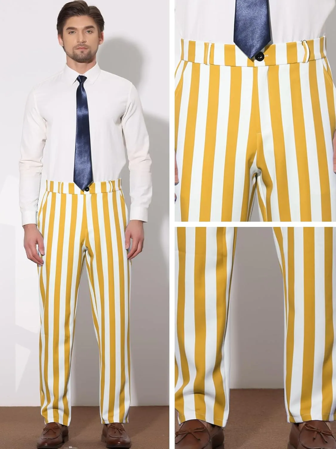 Lars Amadeus Striped Dress Pants for Men's Big & Tall Flat Front Business Trousers