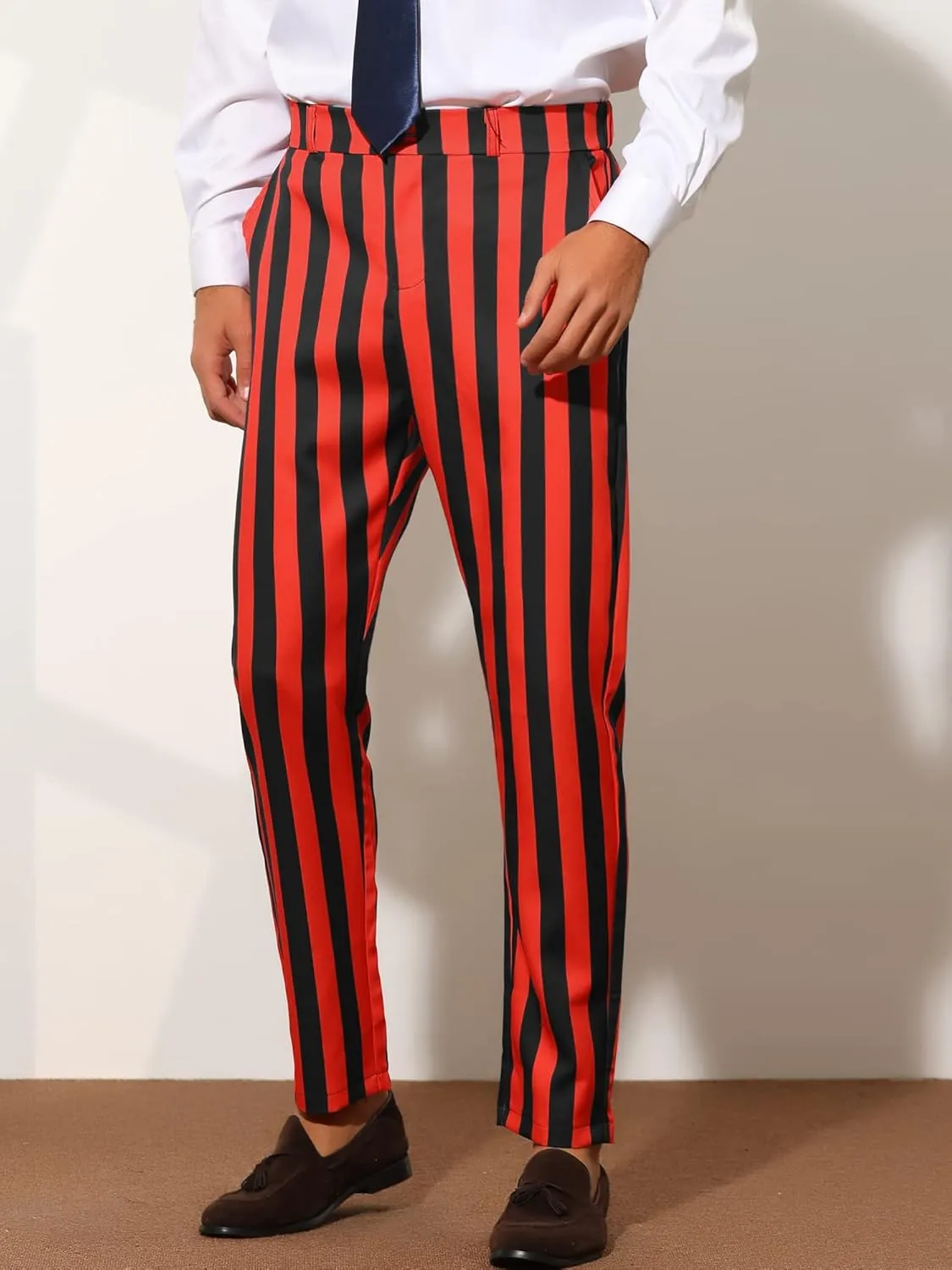 Lars Amadeus Striped Dress Pants for Men's Big & Tall Flat Front Business Trousers