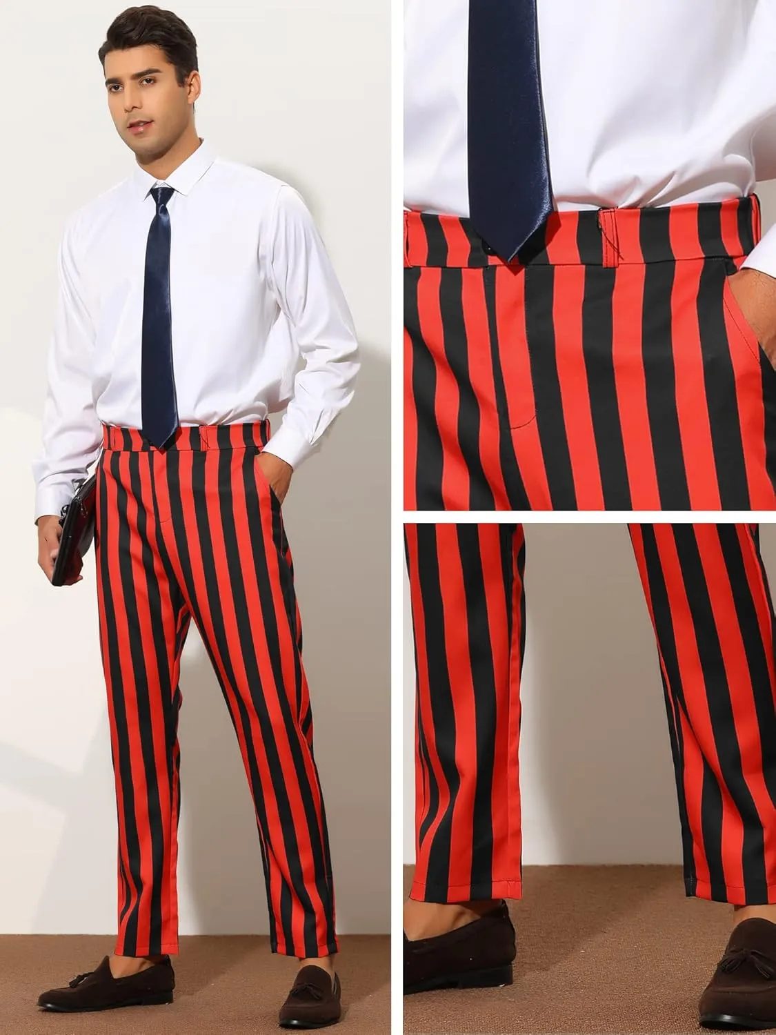 Lars Amadeus Striped Dress Pants for Men's Big & Tall Flat Front Business Trousers