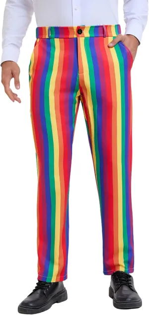 Lars Amadeus Striped Dress Pants for Men's Big & Tall Flat Front Business Trousers