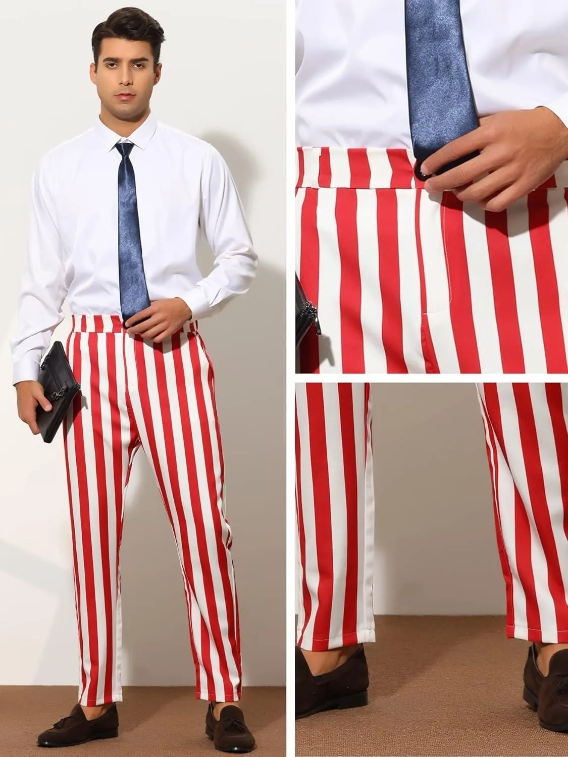 Lars Amadeus Striped Dress Pants for Men's Big & Tall Flat Front Business Trousers