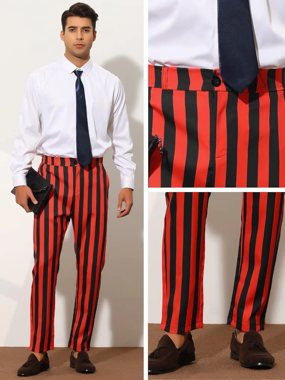Lars Amadeus Striped Dress Pants for Men's Big & Tall Flat Front Business Trousers