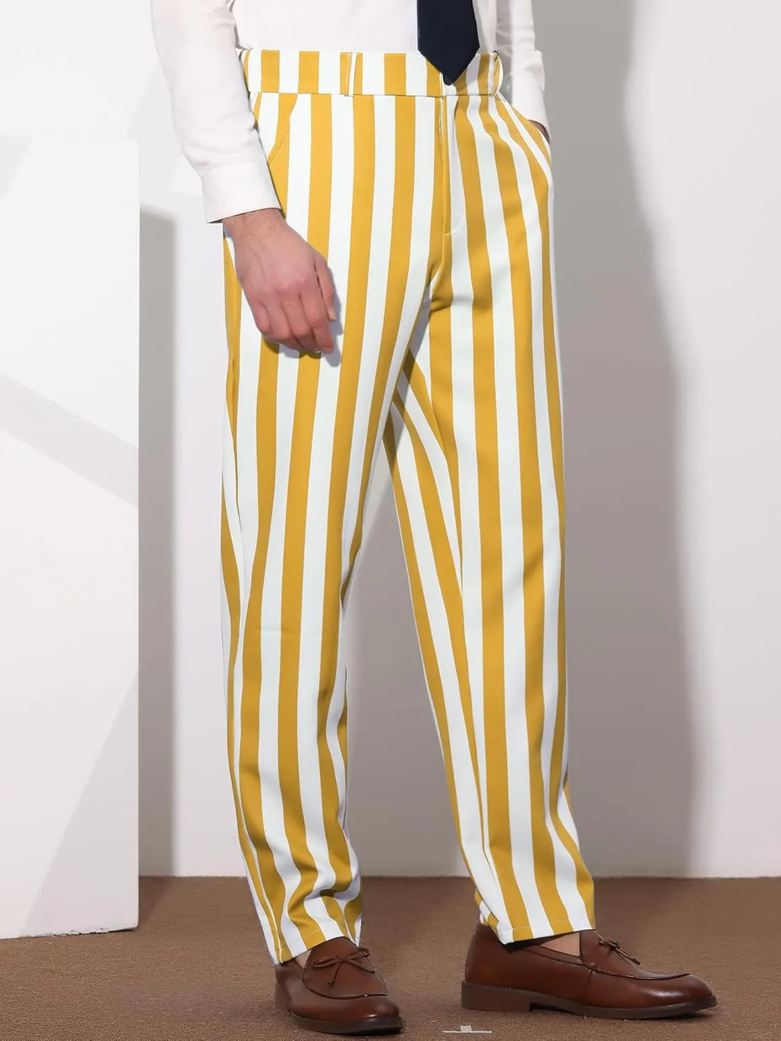 Lars Amadeus Striped Dress Pants for Men's Big & Tall Flat Front Business Trousers