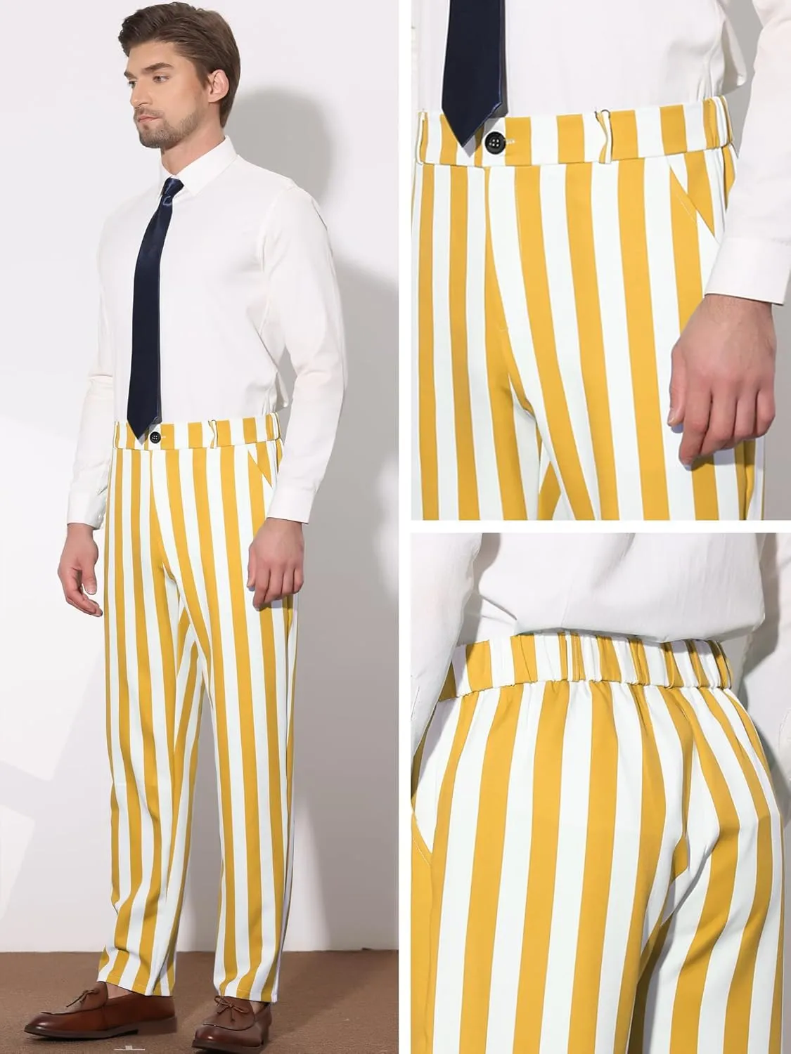 Lars Amadeus Striped Dress Pants for Men's Big & Tall Flat Front Business Trousers
