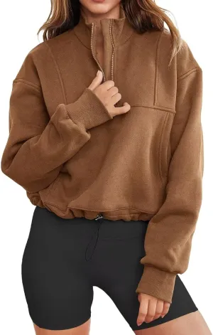 LEEDYA Womens Long Sleeve Half Zip Sweatshirts Oversized Casual Pullover Tops Fall Fashion Outfits 2025 Y2k Clothes