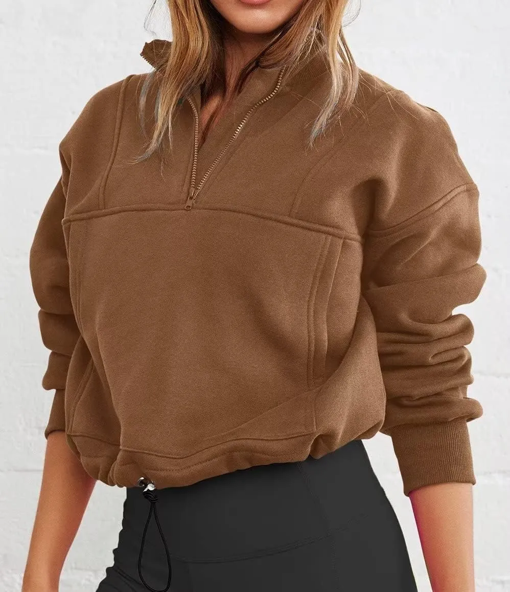 LEEDYA Womens Long Sleeve Half Zip Sweatshirts Oversized Casual Pullover Tops Fall Fashion Outfits 2025 Y2k Clothes