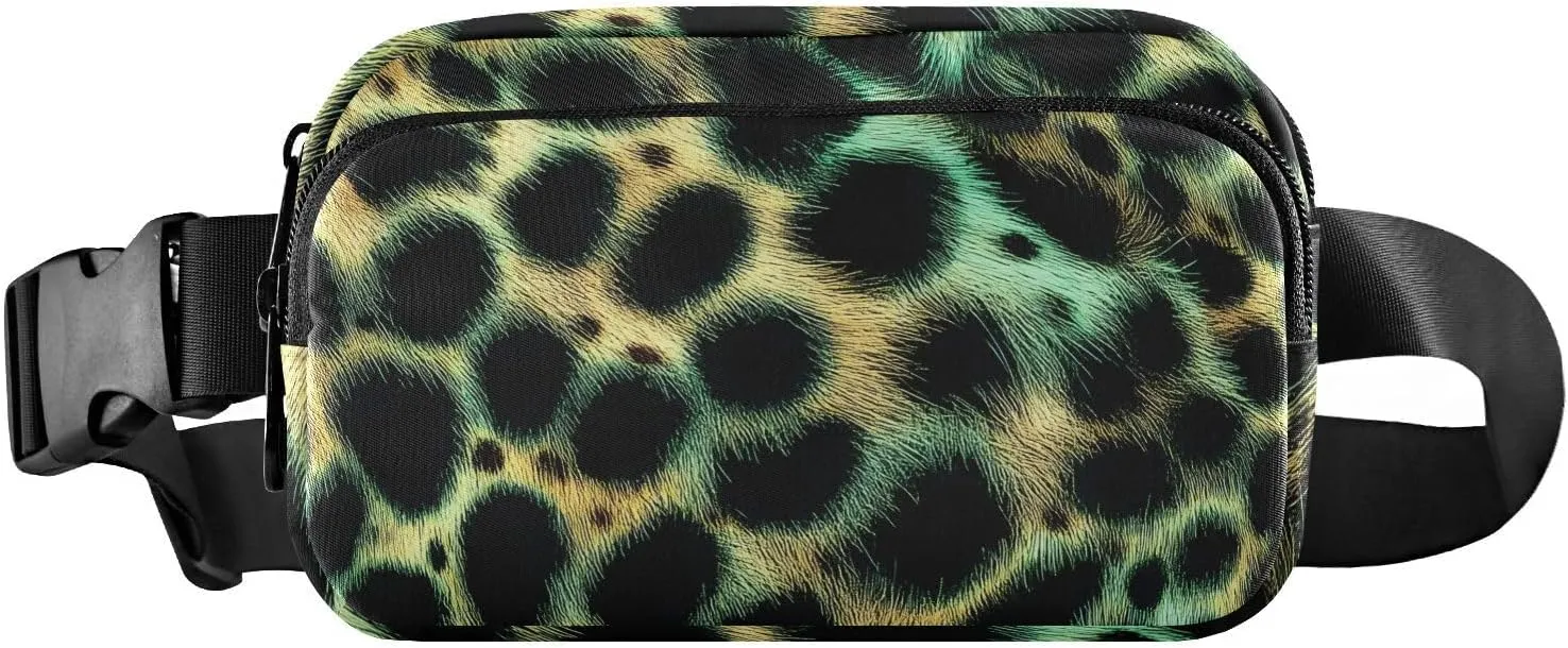 Leopard Green Black Fanny Pack Water Resistant, Women Men Waist Pack Sling Bag Purse for Travel Hiking