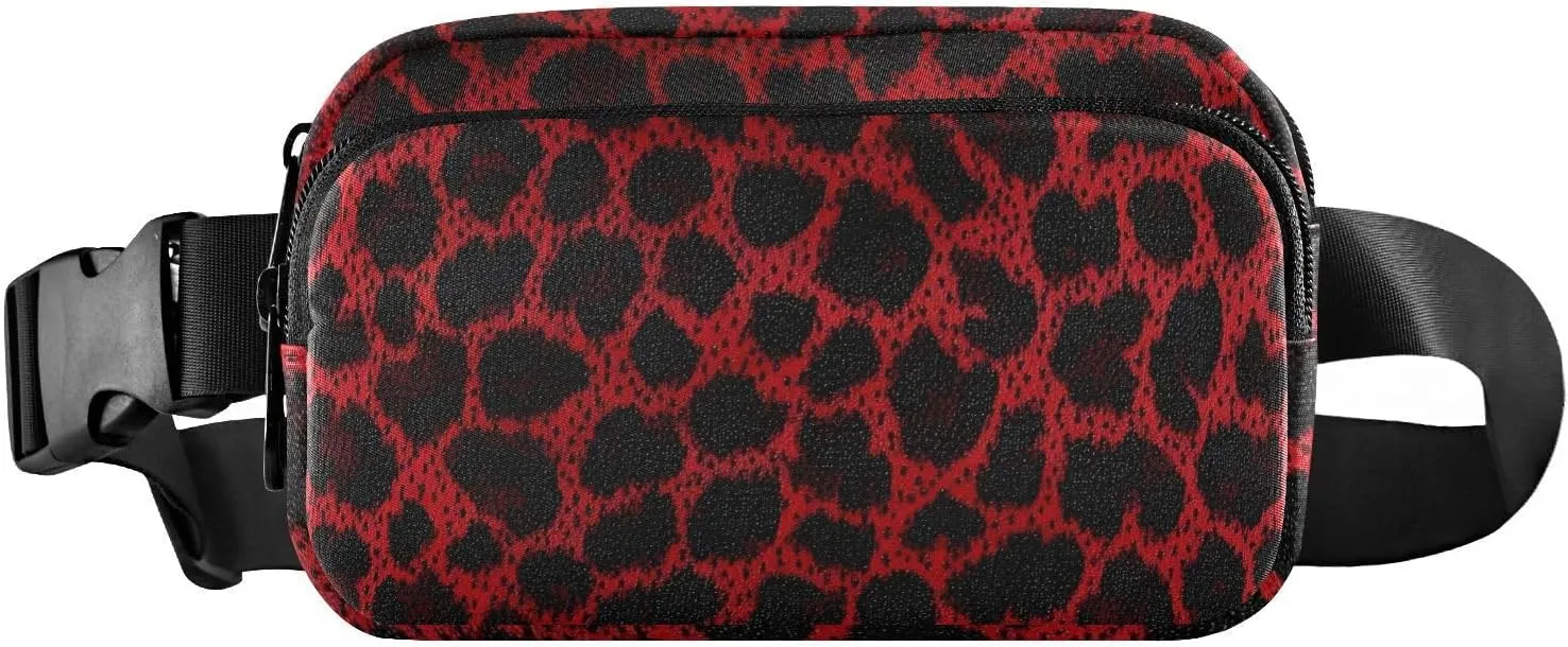 Leopard Red Black Fanny Pack Water Resistant, Women Men Waist Pack Sling Bag Purse for Travel Hiking