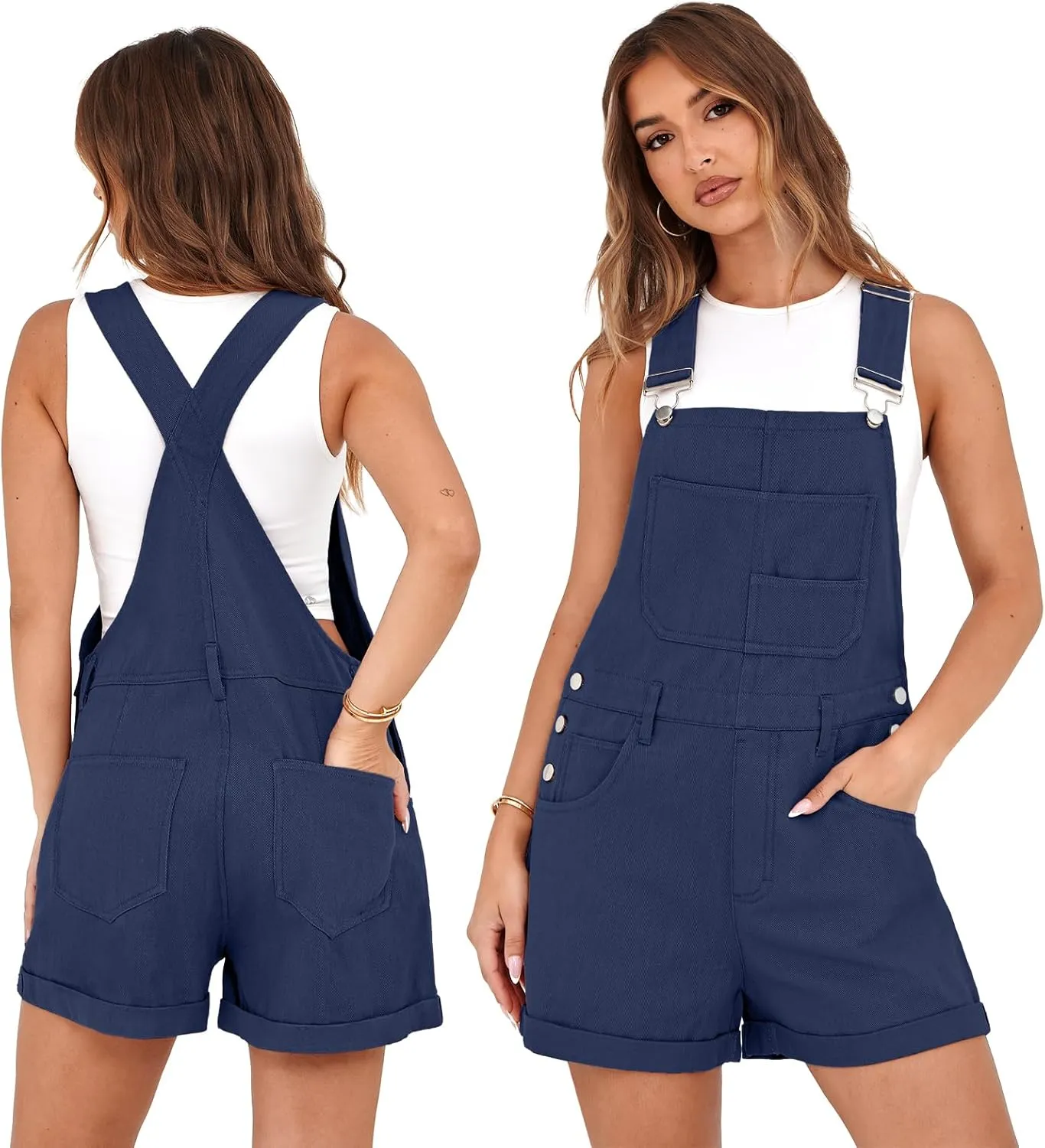 Lepunuo Rompers for Women Denim Overalls Summer Adjustable Casual Loose Fit Bib Jeans Short Jumpsuits Outfits