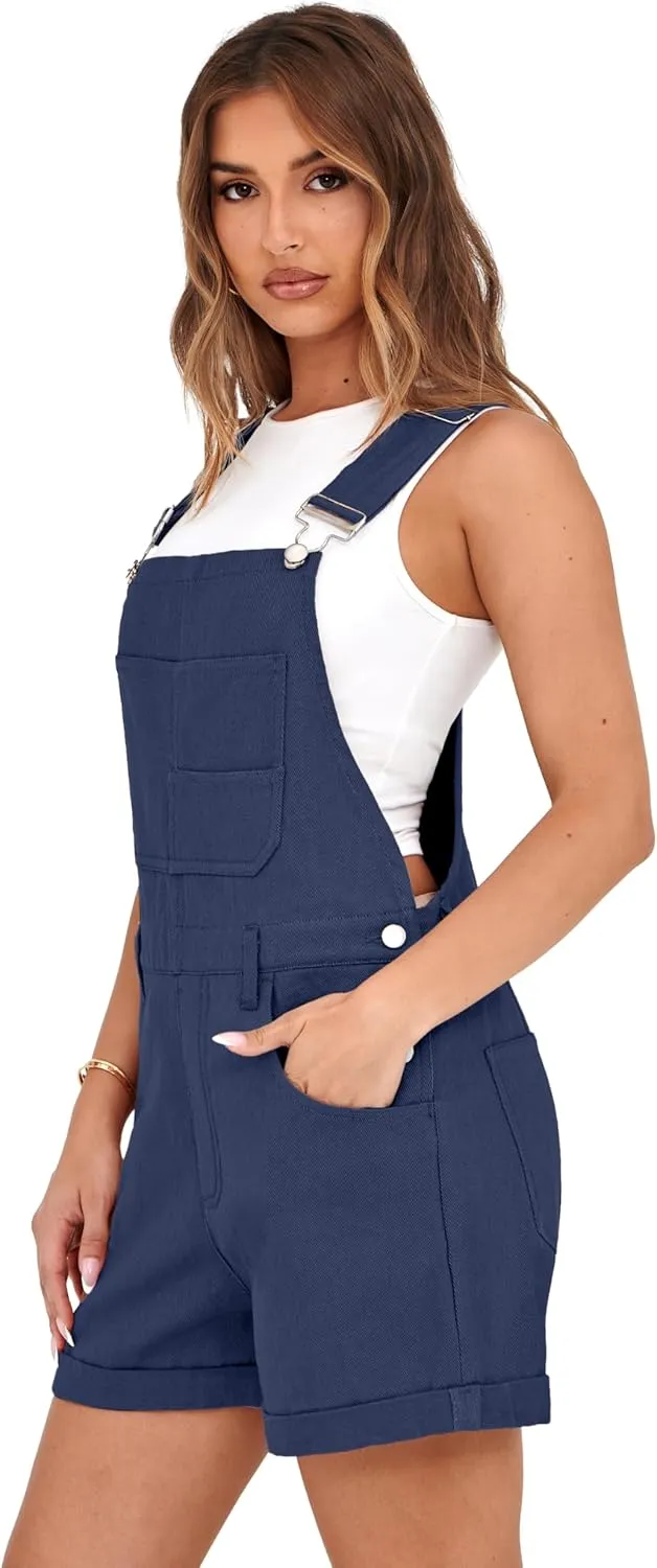 Lepunuo Rompers for Women Denim Overalls Summer Adjustable Casual Loose Fit Bib Jeans Short Jumpsuits Outfits