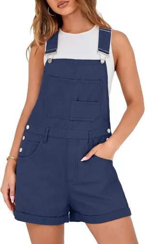 Lepunuo Rompers for Women Denim Overalls Summer Adjustable Casual Loose Fit Bib Jeans Short Jumpsuits Outfits