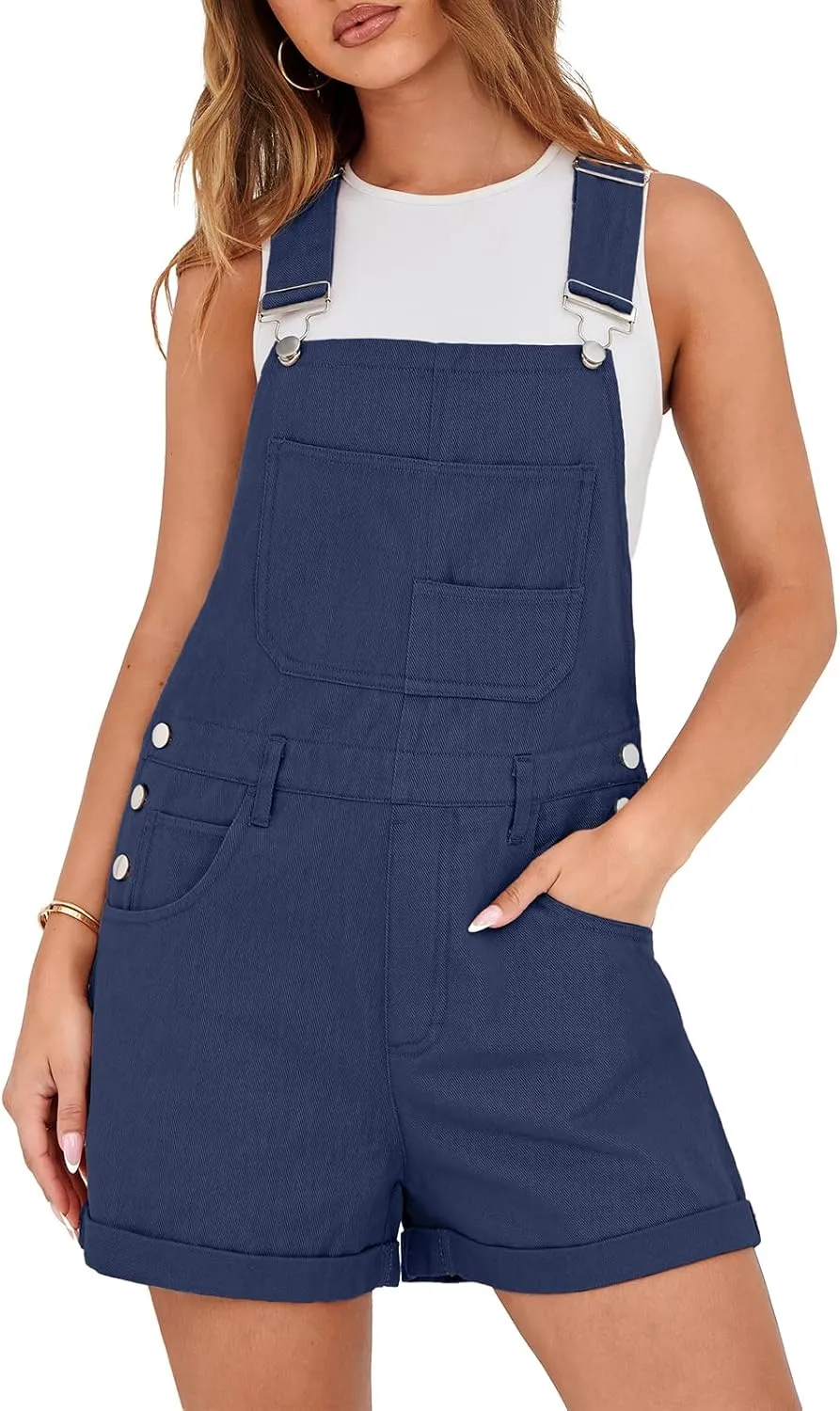 Lepunuo Rompers for Women Denim Overalls Summer Adjustable Casual Loose Fit Bib Jeans Short Jumpsuits Outfits