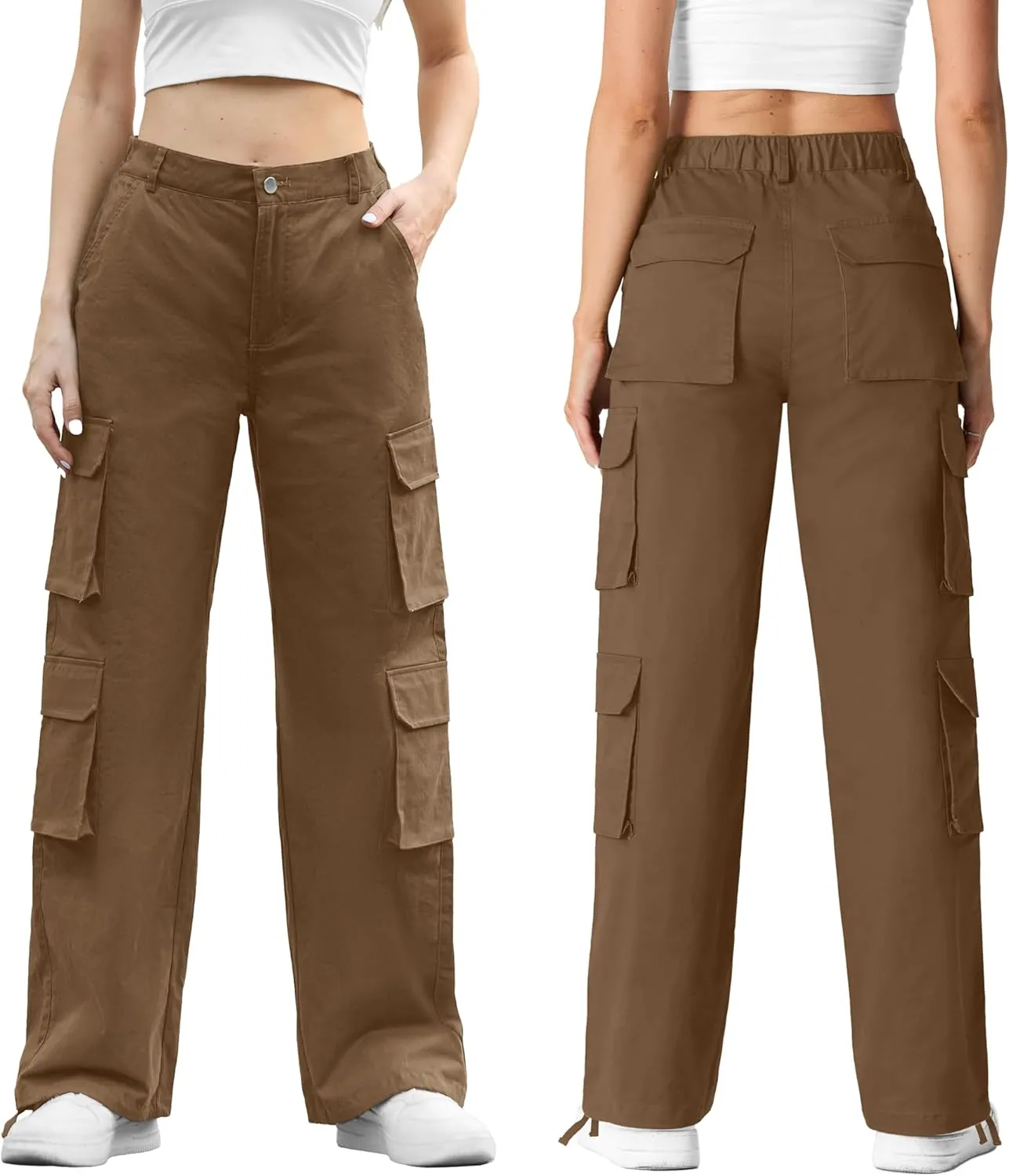 Lepunuo Womens Cargo Pants High Waisted Casual Pants Baggy Stretchy Wide Leg Y2k Streetwear with 8 Pockets