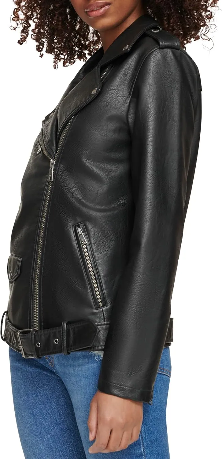 Levi's womens Oversized Faux Leather Belted Motorcycle Jacket (Standard & Plus Sizes)
