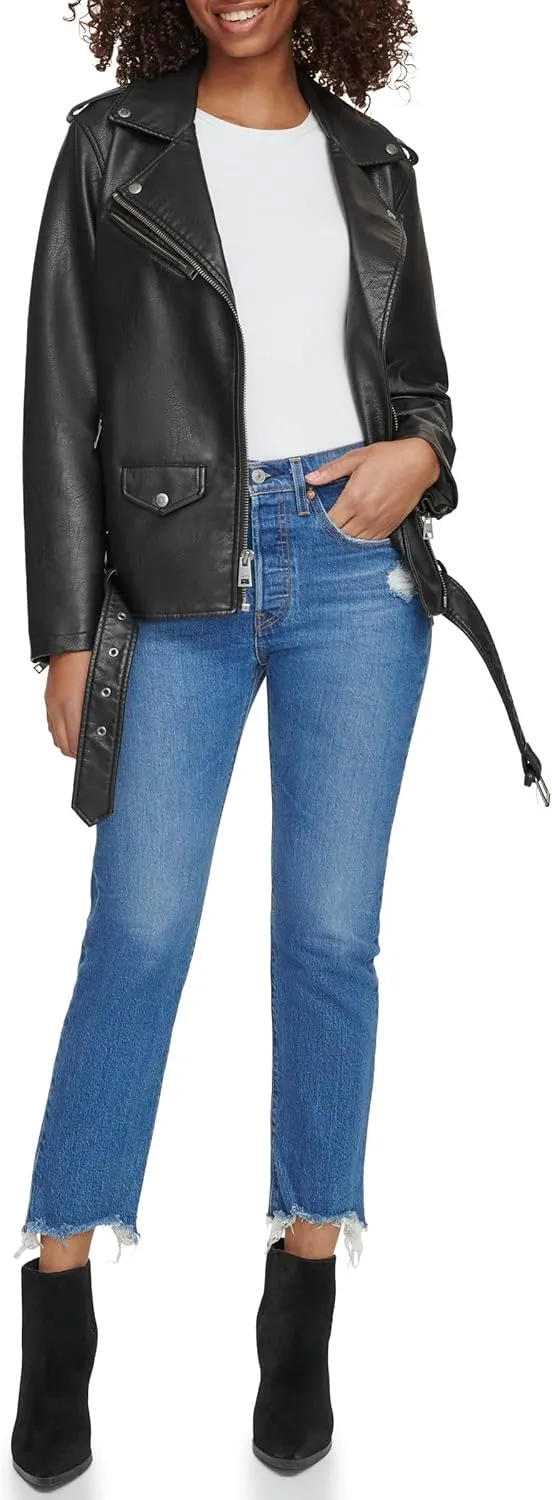 Levi's womens Oversized Faux Leather Belted Motorcycle Jacket (Standard & Plus Sizes)