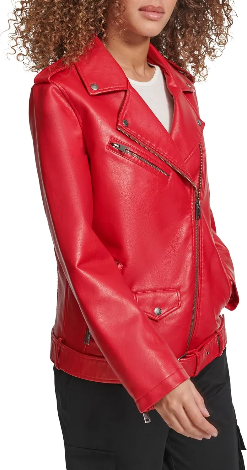 Levi's womens Oversized Faux Leather Belted Motorcycle Jacket (Standard & Plus Sizes)
