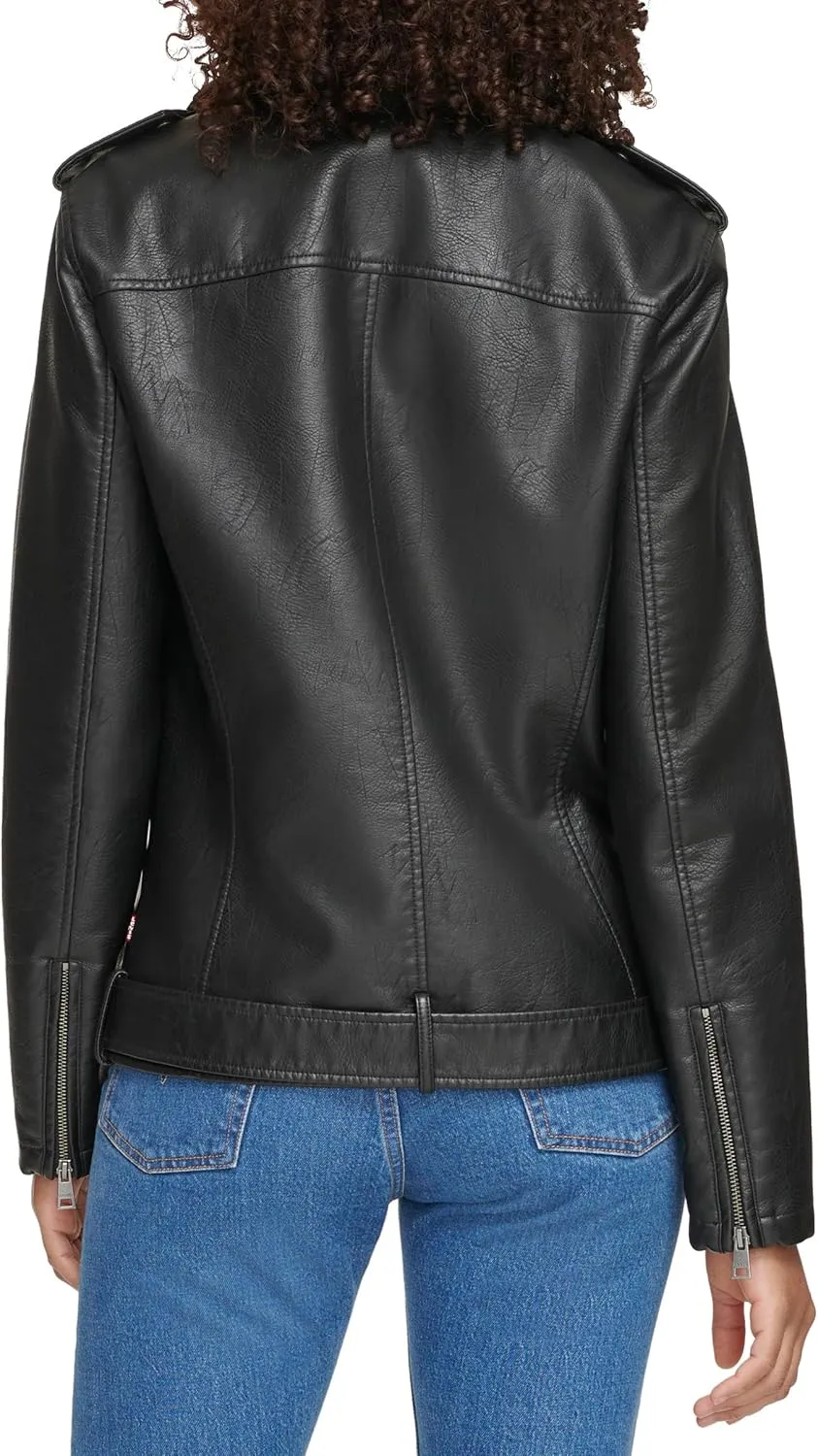Levi's womens Oversized Faux Leather Belted Motorcycle Jacket (Standard & Plus Sizes)