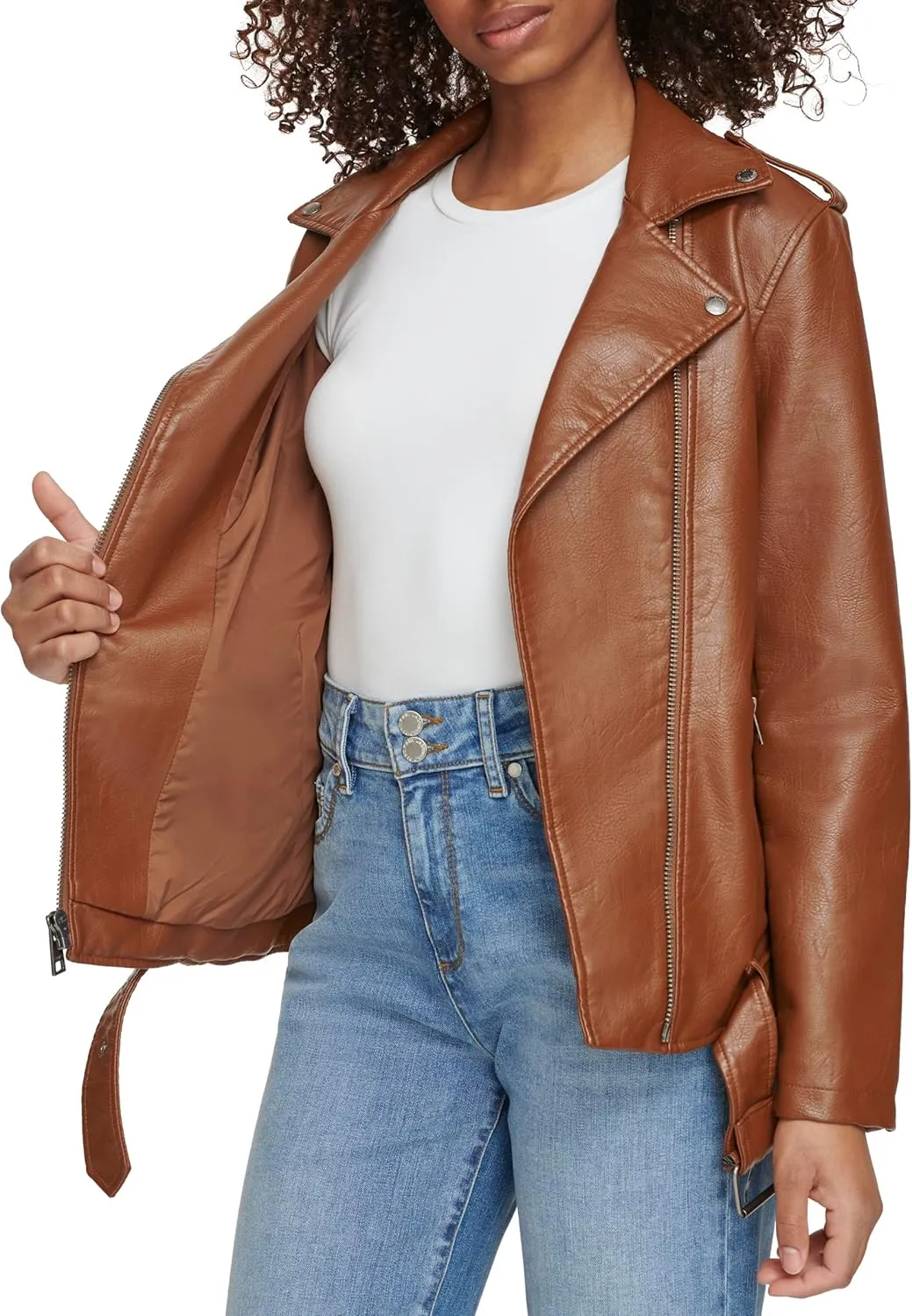 Levi's womens Oversized Faux Leather Belted Motorcycle Jacket (Standard & Plus Sizes)