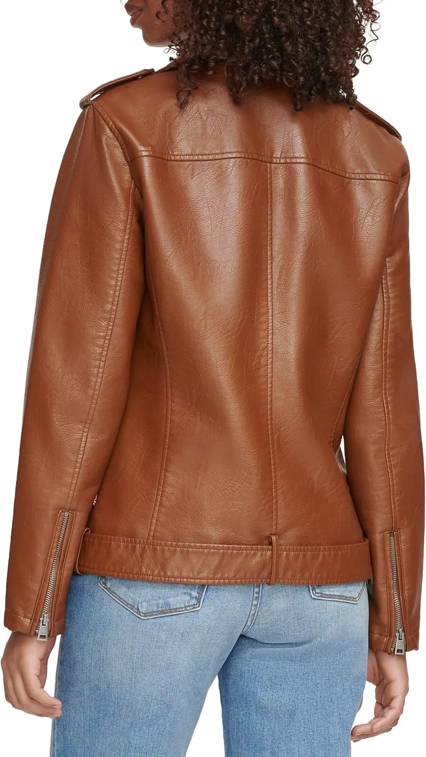 Levi's womens Oversized Faux Leather Belted Motorcycle Jacket (Standard & Plus Sizes)
