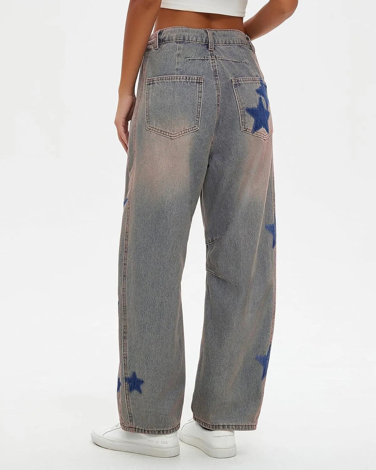 LifeShe Star Barrel Wide Leg Jeans Women Loose Printed Boyfriend Mid Rise Baggy Denim Pants