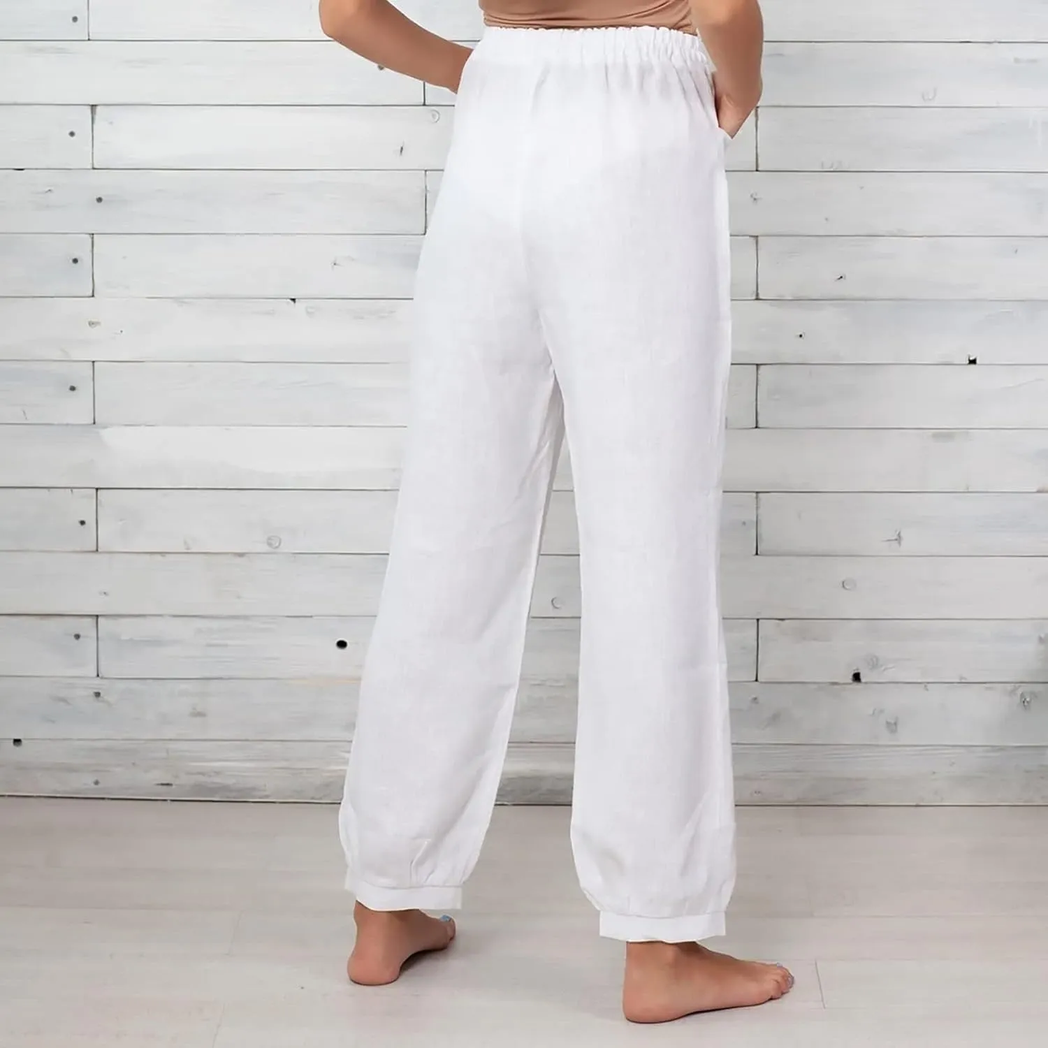 Linen Pants for Womens High Waisted Casual Loose Straight Pants Elasticity Waist Comfy 2025 Summer Travel Beach Trousers