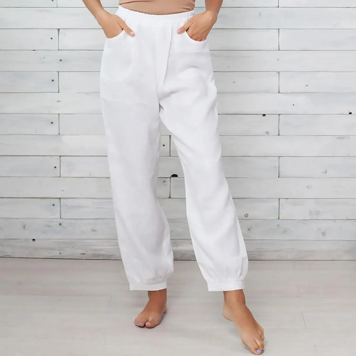 Linen Pants for Womens High Waisted Casual Loose Straight Pants Elasticity Waist Comfy 2025 Summer Travel Beach Trousers
