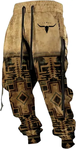 LOAIHA Native American Pants Western Athletic Pants for Men Aztec Cowboy Graphic Sweatpants Men Workout Trousers Harem Pants