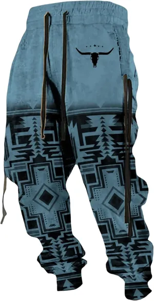 LOAIHA Native American Pants Western Athletic Pants for Men Aztec Cowboy Graphic Sweatpants Men Workout Trousers Harem Pants