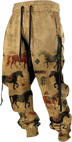 LOAIHA Native American Pants Western Athletic Pants for Men Aztec Cowboy Graphic Sweatpants Men Workout Trousers Harem Pants