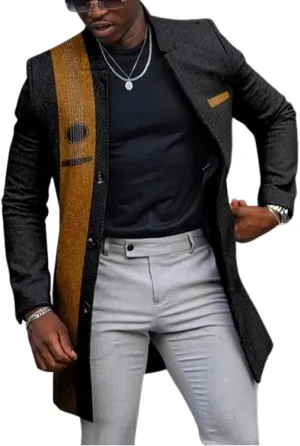 LOAIHA Plaid Trench Coat Mens Notched Collar Single Breasted Pea Coat Vintage Slim Windbreaker Office Business Trench Jacket