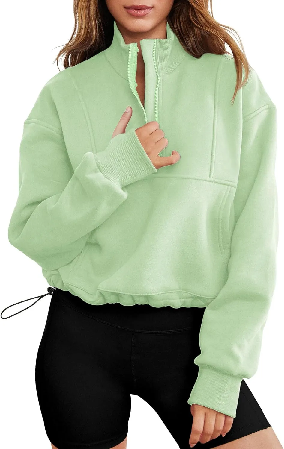 LOMON Women's Sweatshirts Fleece Lined Half Zip Pullover Long Sleeve Workout Crop Tops with Pockect and Thumb Hole