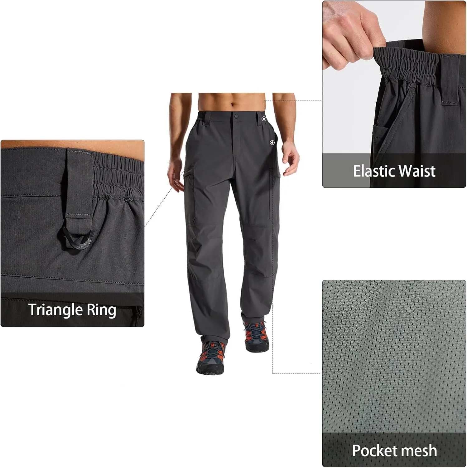 LOOGU Men's Water Resistant Breathable Cargo Pants for Fishing Hiking Outdoor with 7 Pockets
