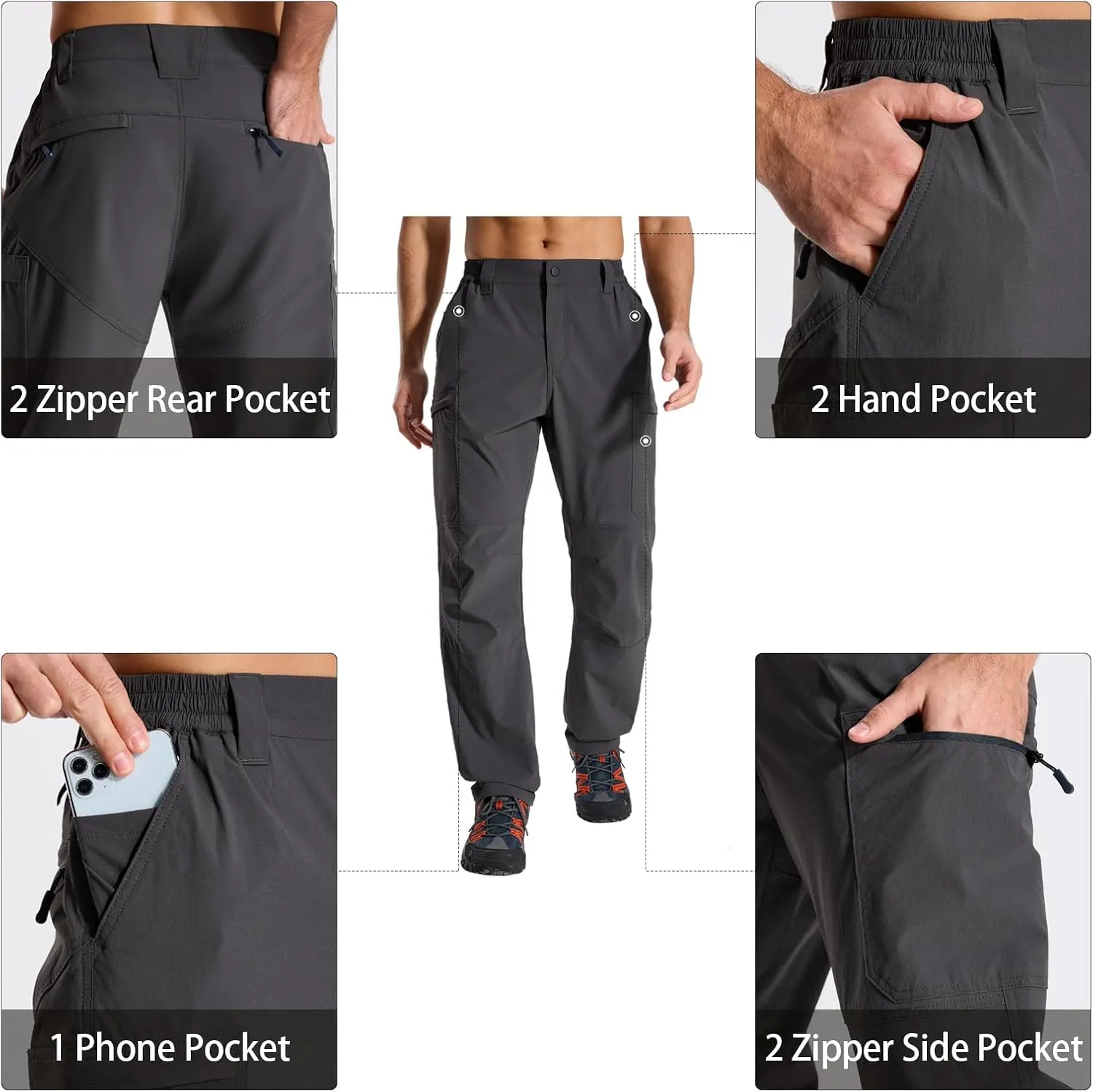 LOOGU Men's Water Resistant Breathable Cargo Pants for Fishing Hiking Outdoor with 7 Pockets