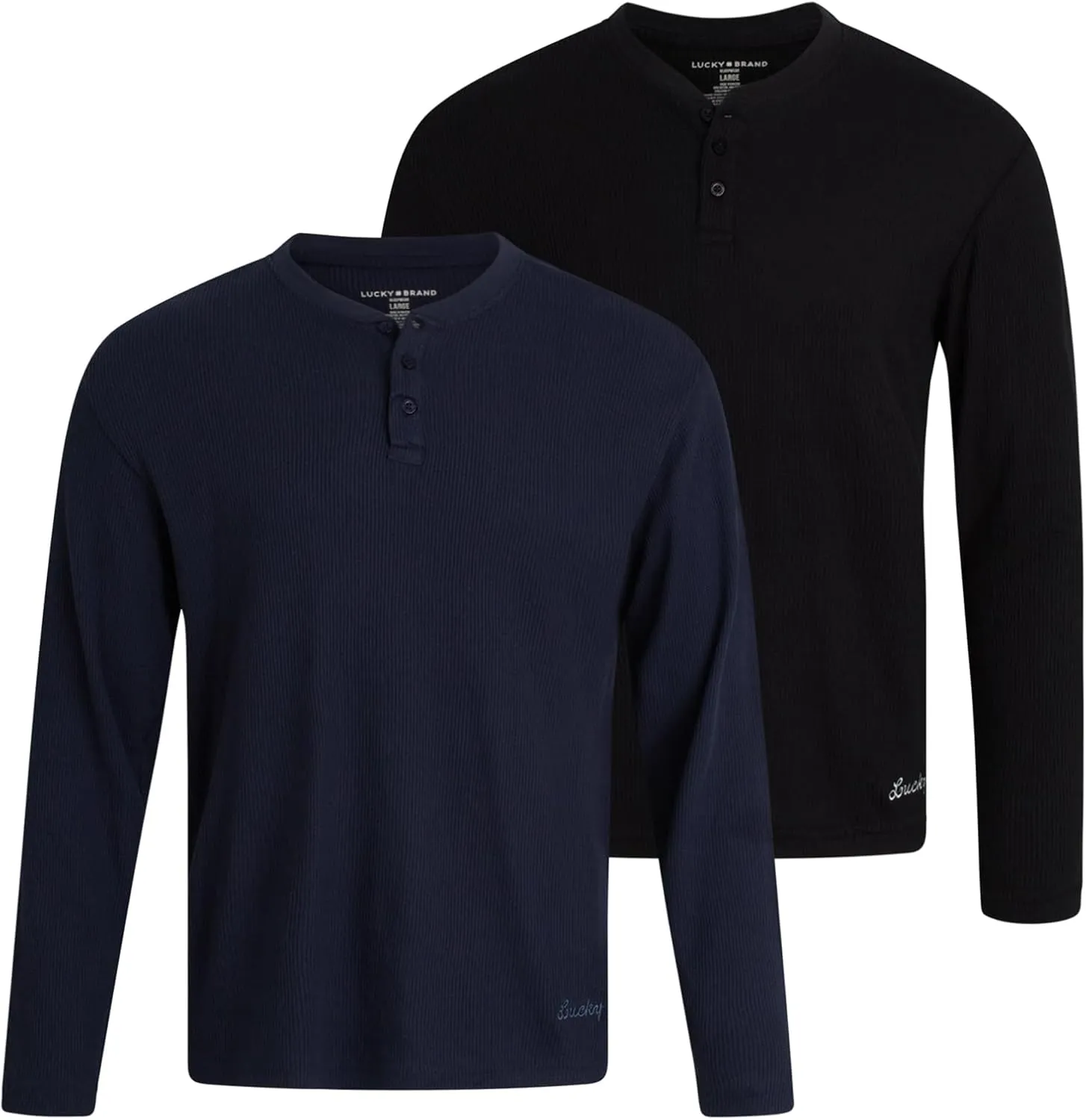Lucky Brand Men's Henley Shirt - 2 Pack Long Sleeve Cotton Waffle Knit Henley Undershirt - Casual Shirts for Men (Size: S-XL)