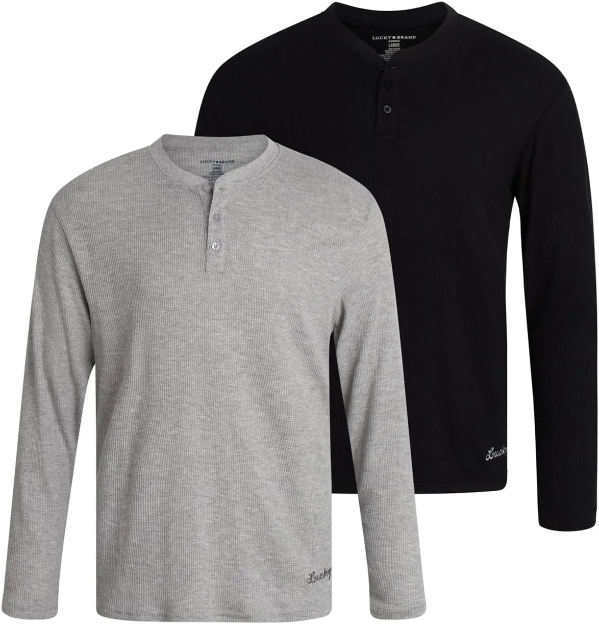 Lucky Brand Men's Henley Shirt - 2 Pack Long Sleeve Cotton Waffle Knit Henley Undershirt - Casual Shirts for Men (Size: S-XL)