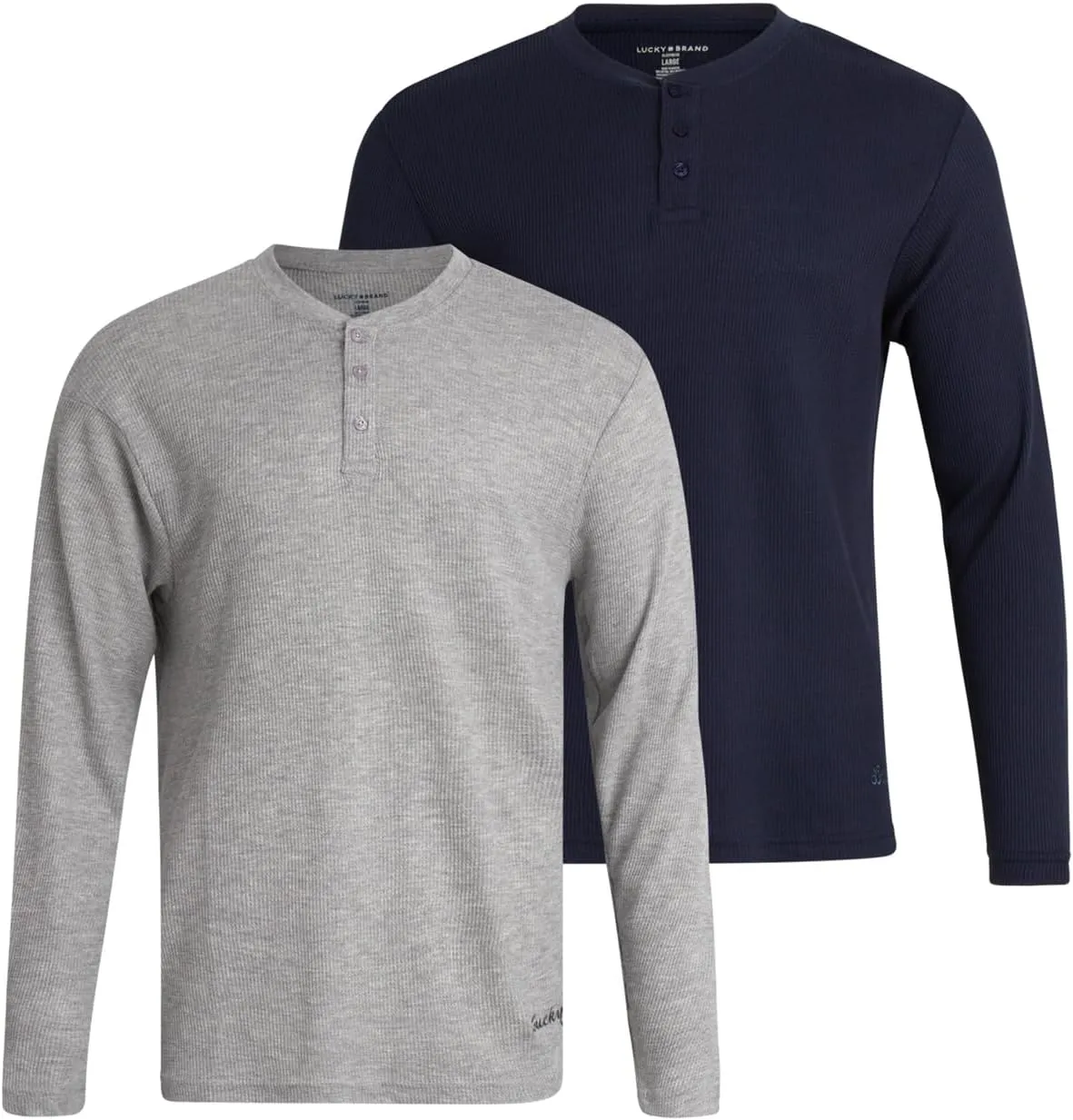 Lucky Brand Men's Henley Shirt - 2 Pack Long Sleeve Cotton Waffle Knit Henley Undershirt - Casual Shirts for Men (Size: S-XL)