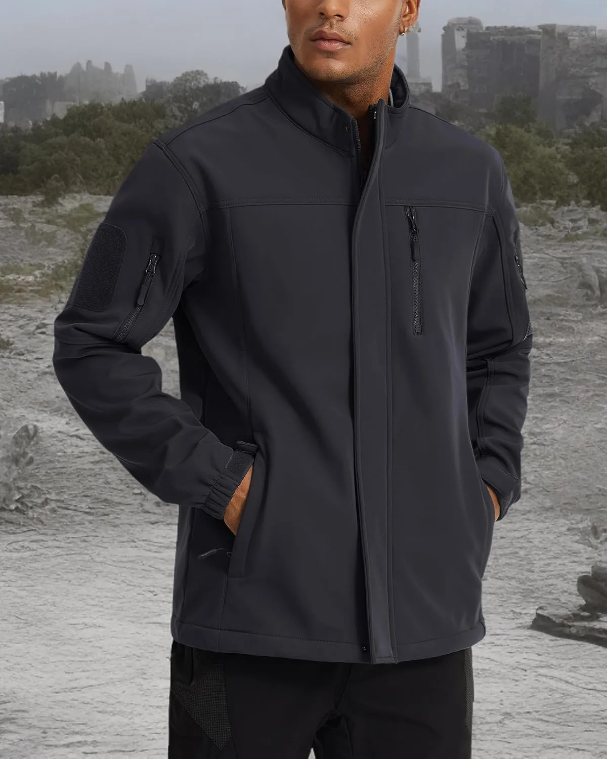 MAGCOMSEN Men's Tactical Jacket Water Resistant 6 Pockets Softshell Fleece Lining Hiking Winter Jacket Windbreaker Outwear