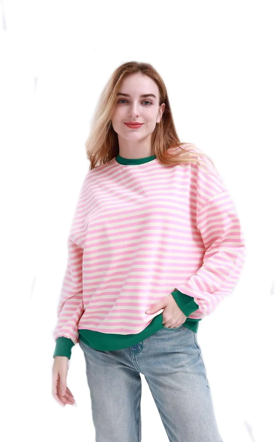 MAGICMK Womens Oversized Sweatshirt Long Sleeve Striped Crewneck Hoodies Shirts Trend Preppy Fall Women pullover tops
