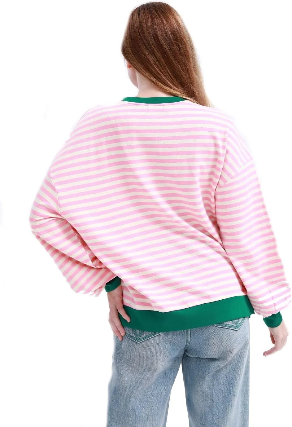 MAGICMK Womens Oversized Sweatshirt Long Sleeve Striped Crewneck Hoodies Shirts Trend Preppy Fall Women pullover tops