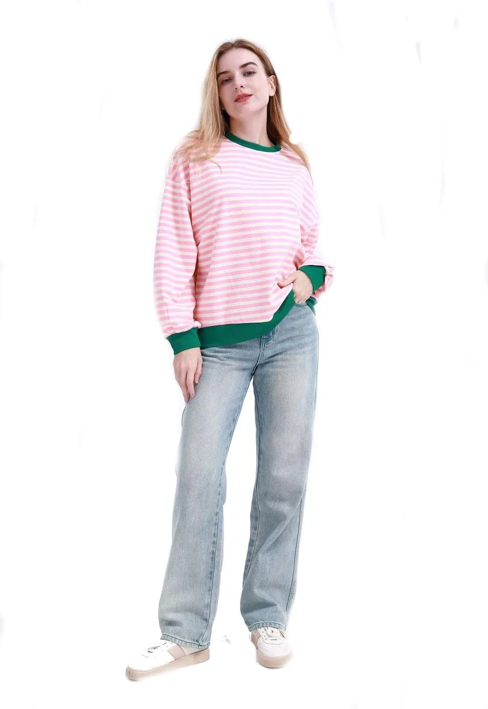MAGICMK Womens Oversized Sweatshirt Long Sleeve Striped Crewneck Hoodies Shirts Trend Preppy Fall Women pullover tops