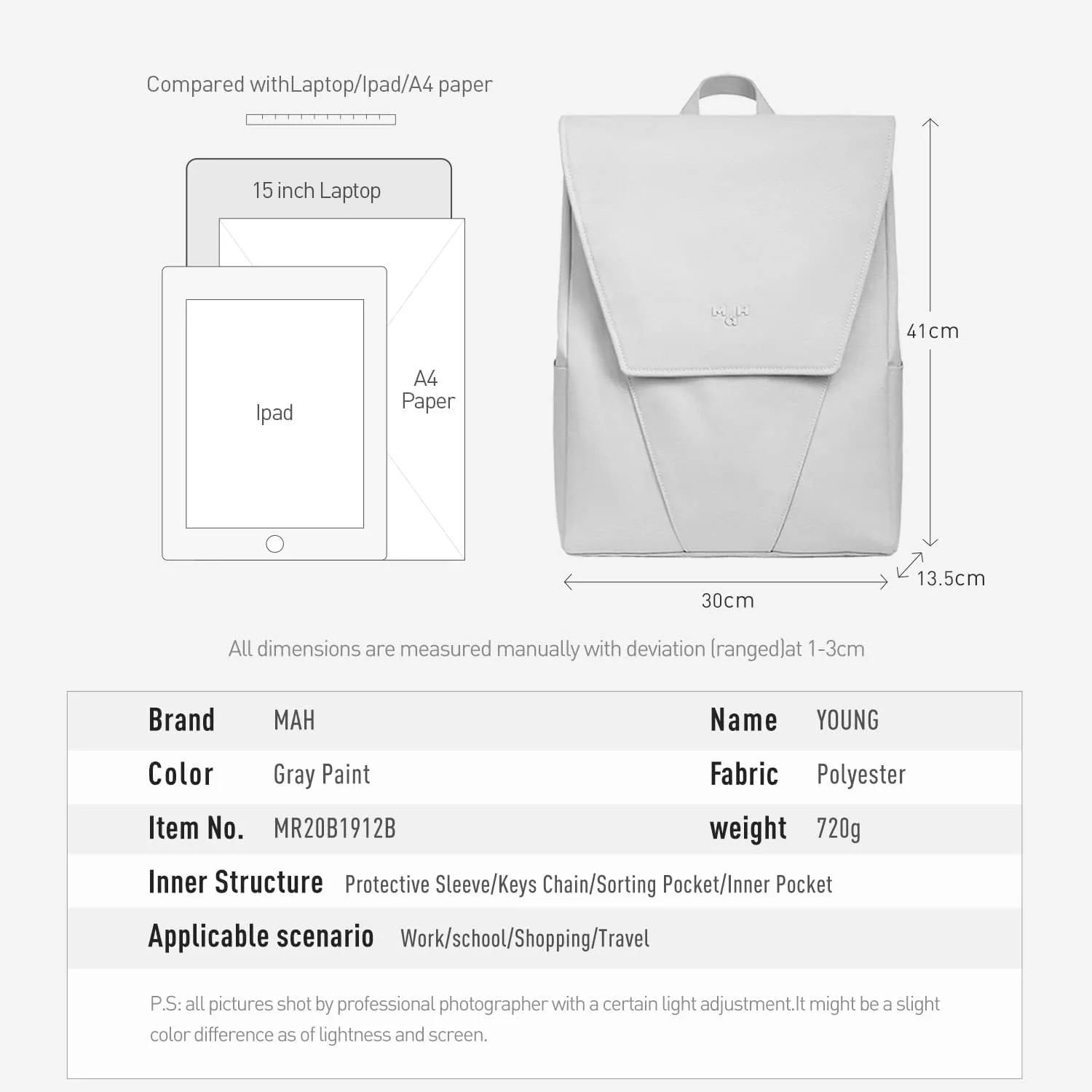 MAH Travel Laptop Backpack, 15.6 Inch Casual Daypack for Men Women, Water Resistant Business College Bookbag
