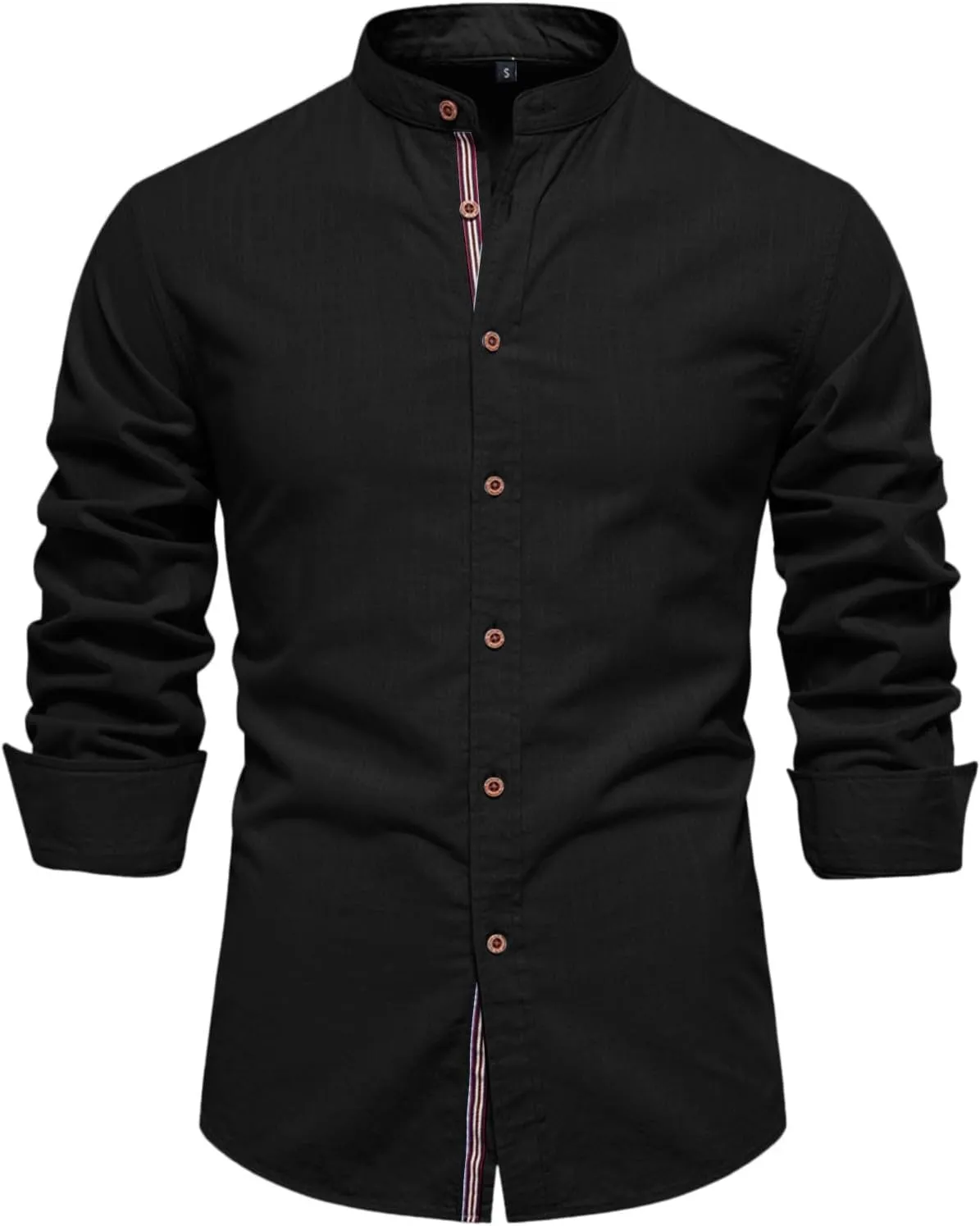 Mandarin Collar Long Sleeve Shirt for Men Slim Fit Stylish Button-Down Lightweight Fabric Ideal for Formal Casual