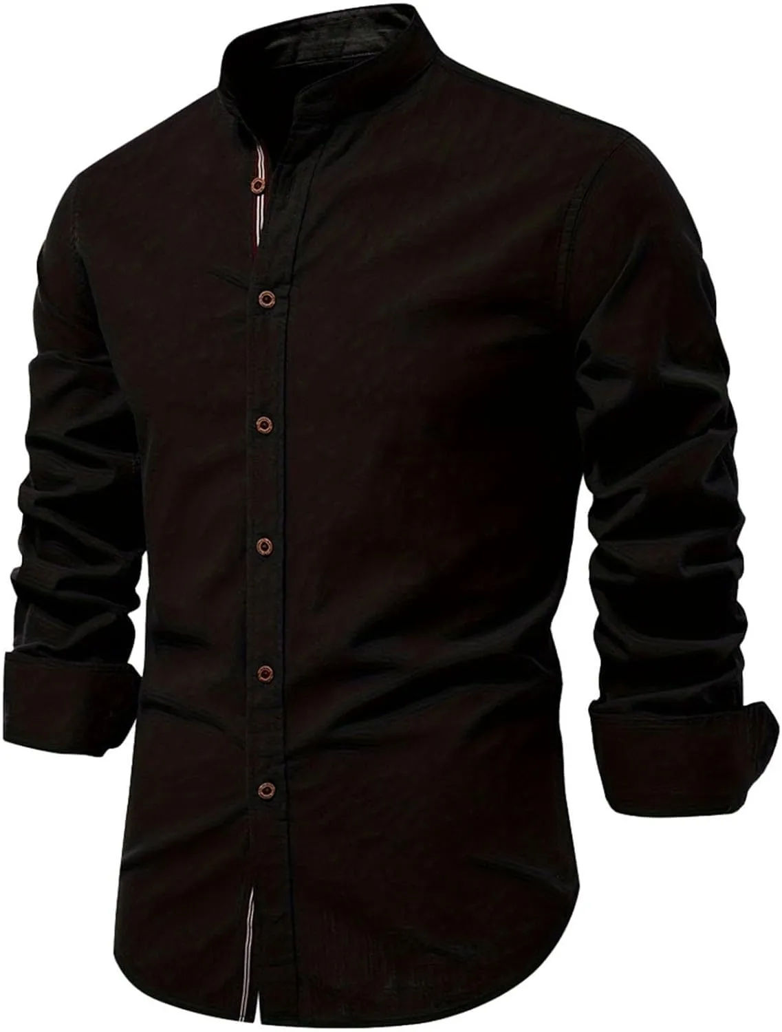 Mandarin Collar Long Sleeve Shirt for Men Slim Fit Stylish Button-Down Lightweight Fabric Ideal for Formal Casual