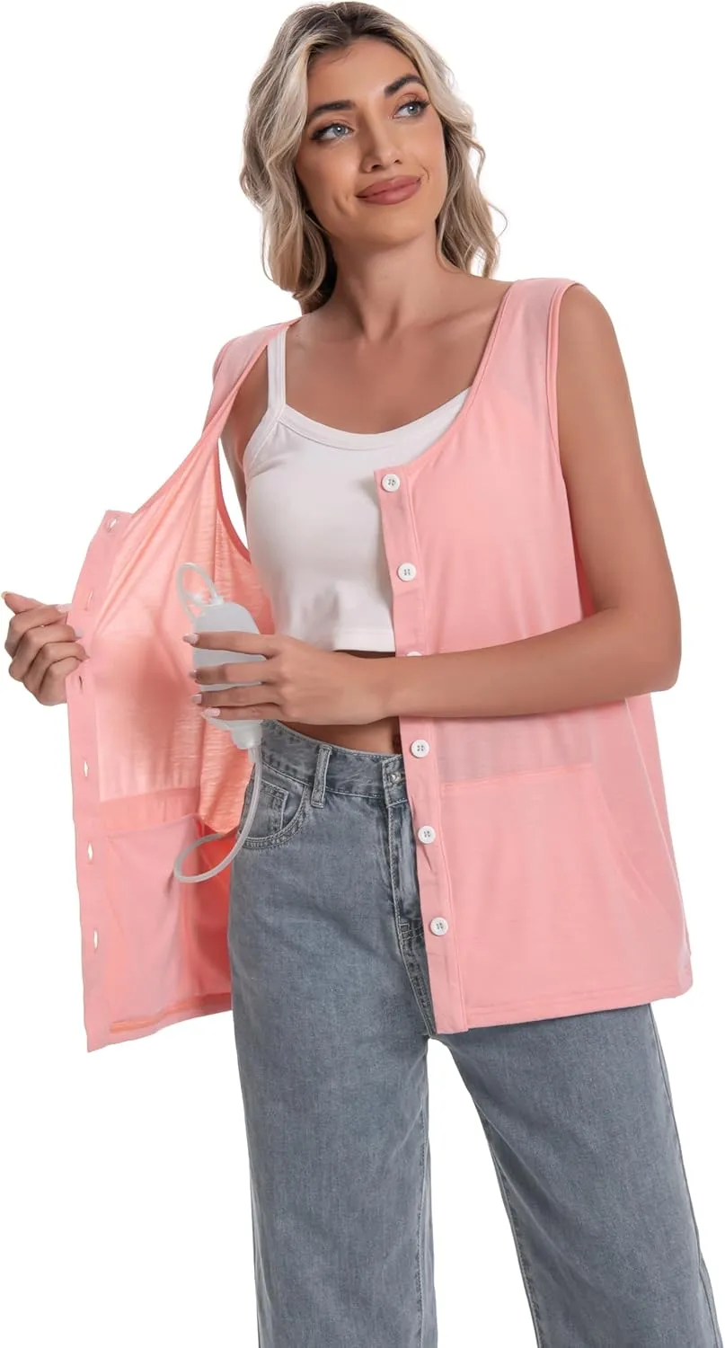 Mastectomy Top Tank with Drain Pockets Post Surgery Recovery Must Haves Clothing Comfy Sleeveless Shirts