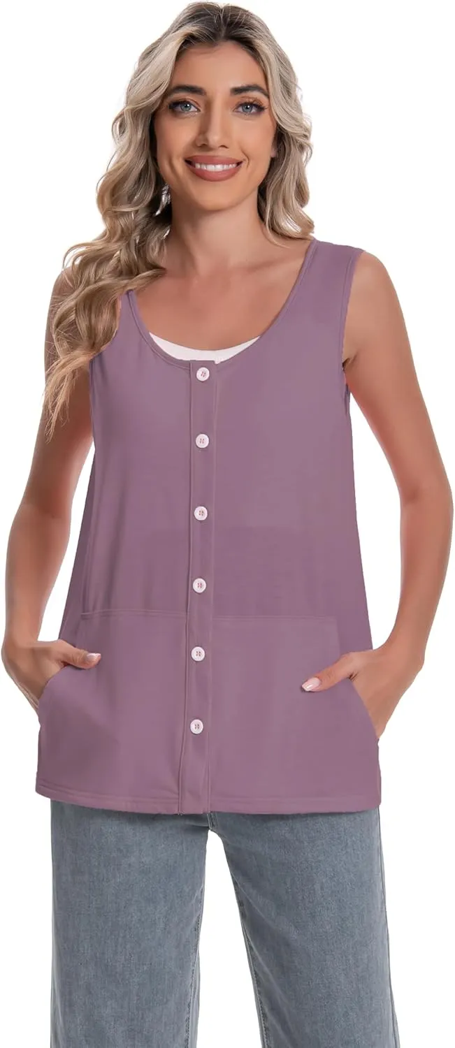 Mastectomy Top Tank with Drain Pockets Post Surgery Recovery Must Haves Clothing Comfy Sleeveless Shirts