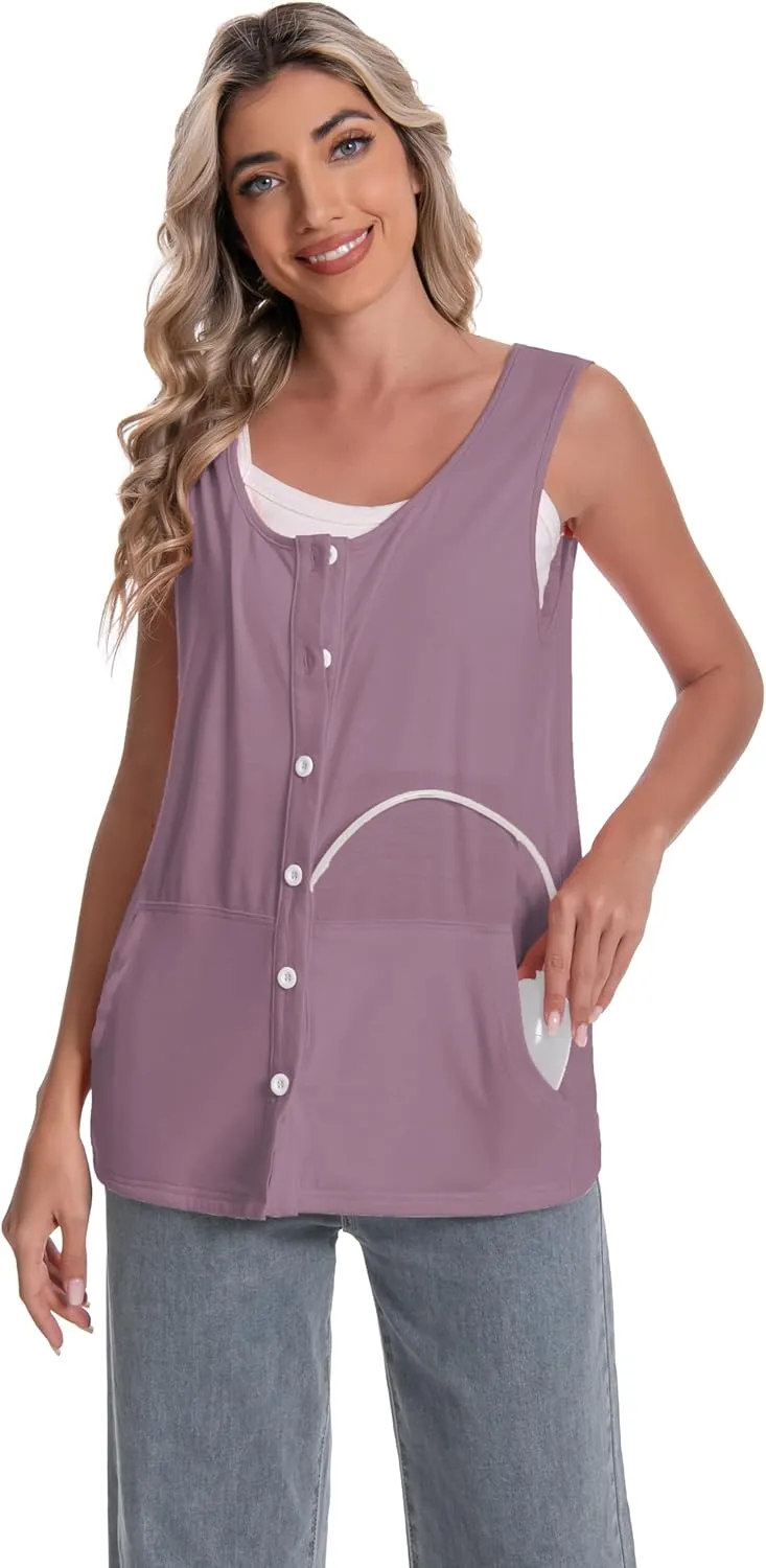 Mastectomy Top Tank with Drain Pockets Post Surgery Recovery Must Haves Clothing Comfy Sleeveless Shirts