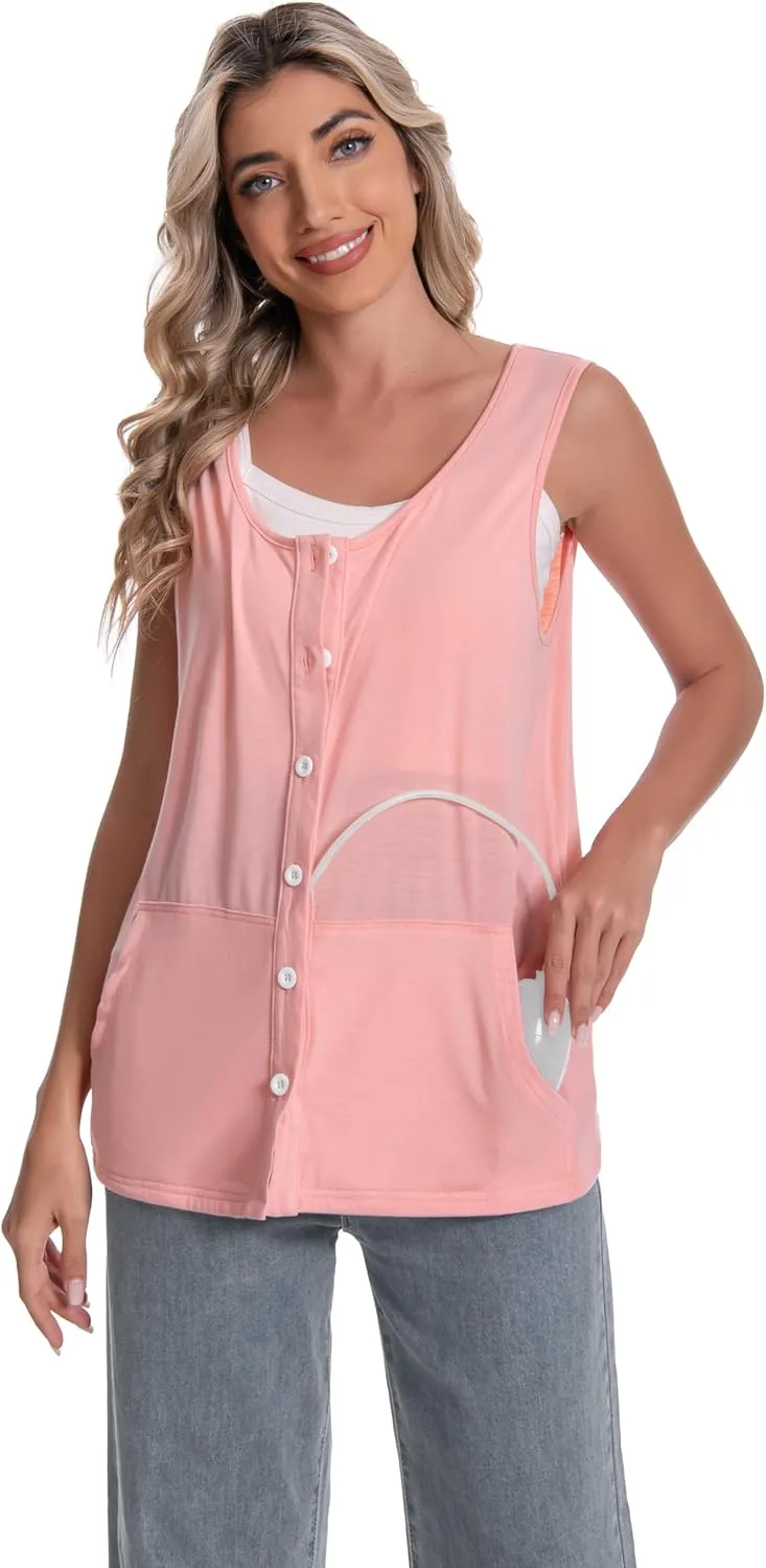 Mastectomy Top Tank with Drain Pockets Post Surgery Recovery Must Haves Clothing Comfy Sleeveless Shirts