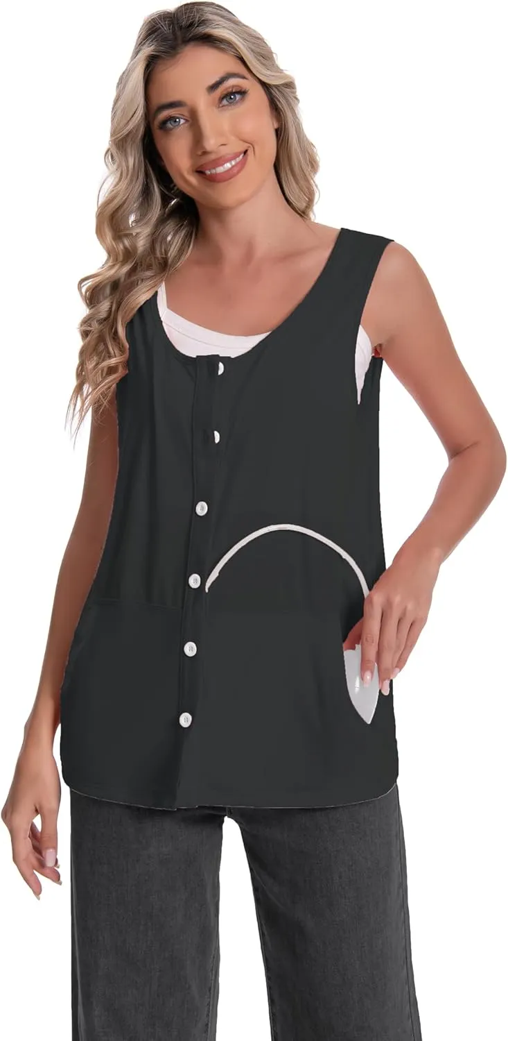 Mastectomy Top Tank with Drain Pockets Post Surgery Recovery Must Haves Clothing Comfy Sleeveless Shirts